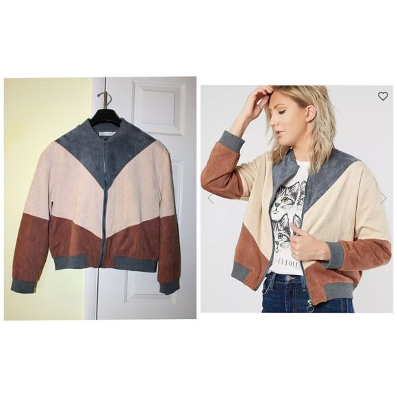 Paper Crane Pocketed bomber Jacket Color block Bandwagon Small Zip up - Picture 1 of 11